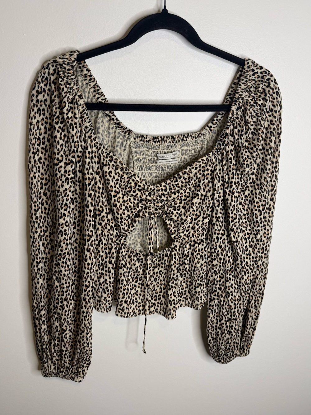 Urban Outfitters Beige and Black Leopard Tie-Front Blouse size medium
